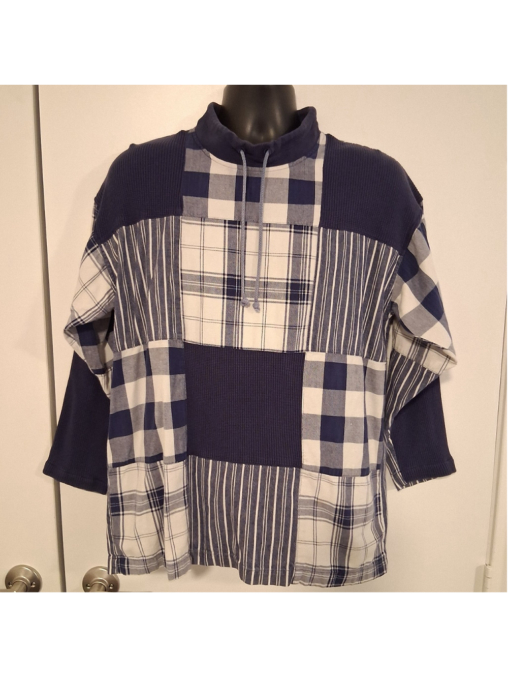 Vintage 90s AJ Brandon Men's Large Sweatshirt Navy Blue Patchwork Colorblock